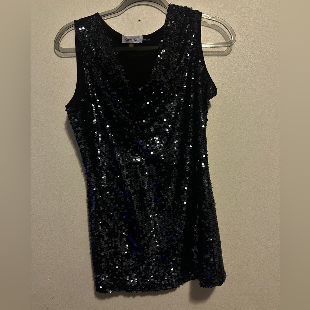 Calvin Klein Black Sequin Sheath Mini Dress